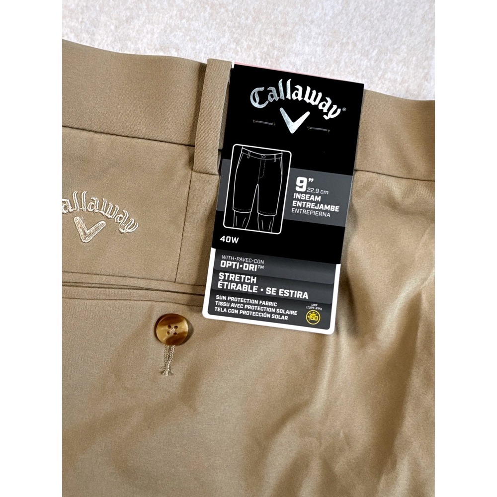 Callaway Opti-Dri Golf Shorts Men 40W Chinchilla Tan Stretch UPF 50 CGBSE0W5 NEW - Picture 5 of 9